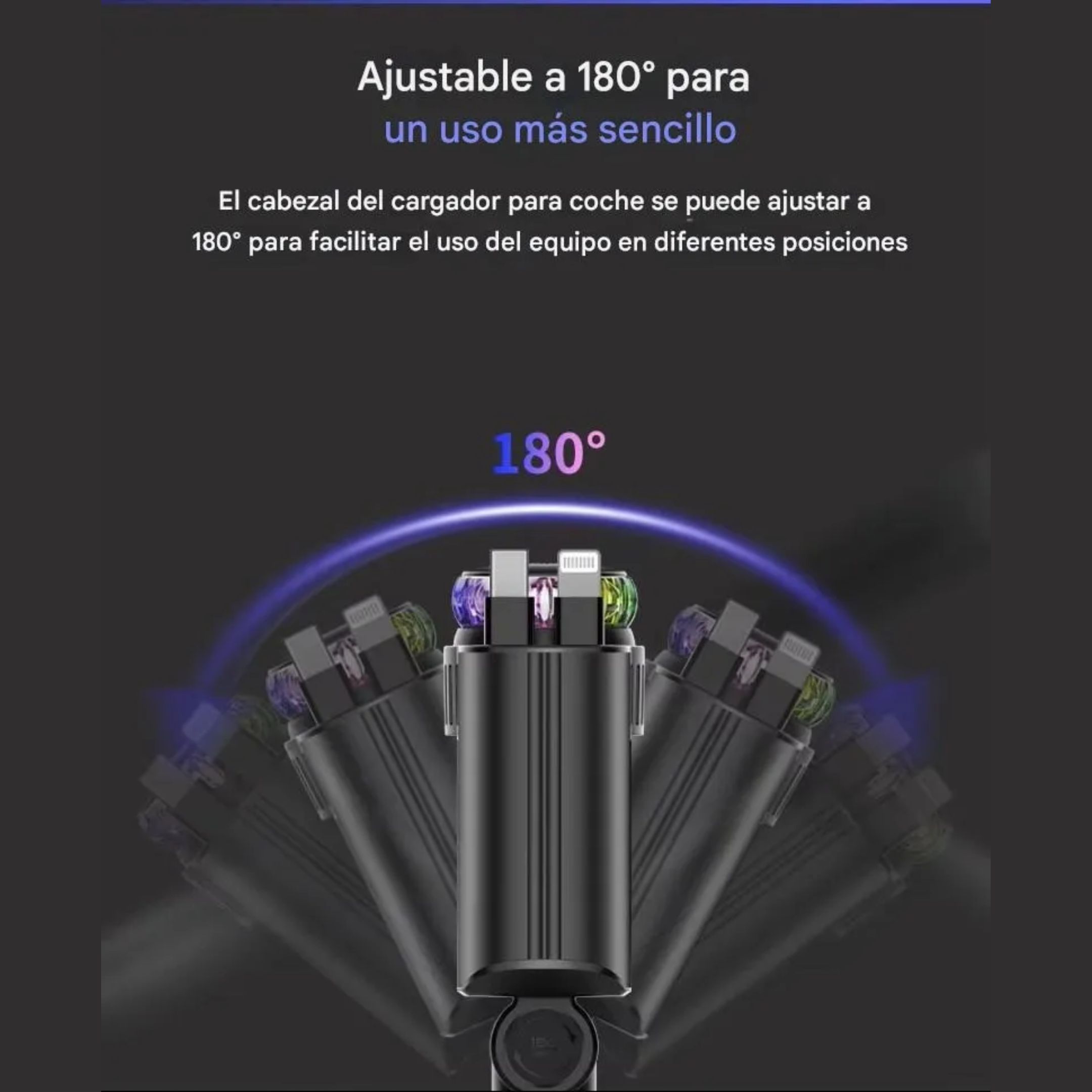 Demostración del cabezal del cargador Aroma StarLight girando 180 grados para apuntar los puertos USB y el difusor de aromas en cualquier dirección.