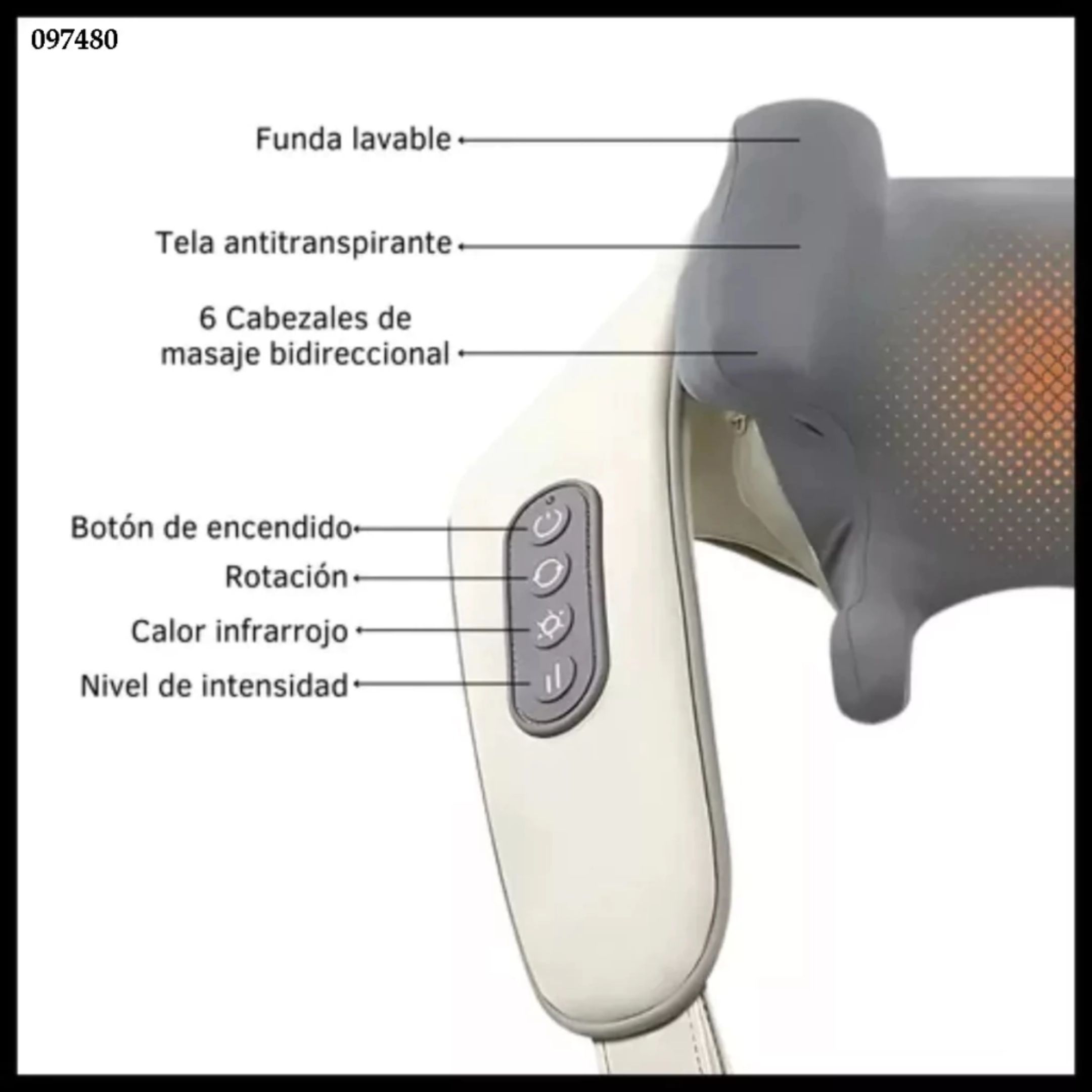 Masajeador Cervical ORYX MJ-0225 con Calor Infrarrojo y 6 Cabezales Bidireccionales - Imagen 2