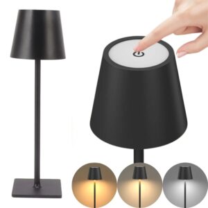 Lámpara de Mesa LED Táctil Recargable Inalámbrica Metálica con 3 Modos de Color